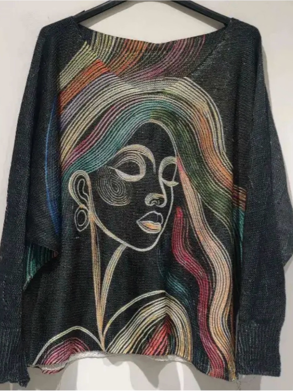 Italian Viscose Blend Black Multicolor Women's Art Print Sweater